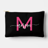 Hot Pink Black Monogram Name Girl's Script Zubehörtasche (Vorderseite)