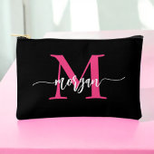 Hot Pink Black Monogram Name Girl's Script Zubehörtasche