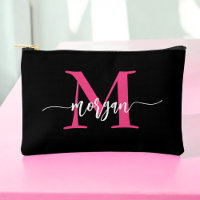 Hot Pink Black Monogram Name Girl's Script