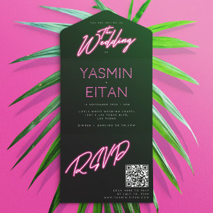 Hot Pink Black Neon Lights Girly Wedding All In One Einladung