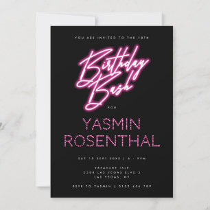 Hot Pink Black Neon Lights Giro Birthday Bash Einladung