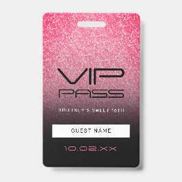 Hot Pink Black Ombre Glitzer Sweet 16. VIP Pass B Ausweis