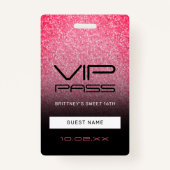 Hot Pink Black Ombre Glitzer Sweet 16. VIP Pass B Ausweis (Vorderseite)