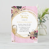Hot Pink Black Peony Gold Brunch & Bubbly Einladung (Stehend Vorderseite)