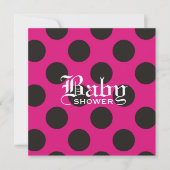 Hot Pink & Black Polka Dot Baby Einladung (Vorderseite)