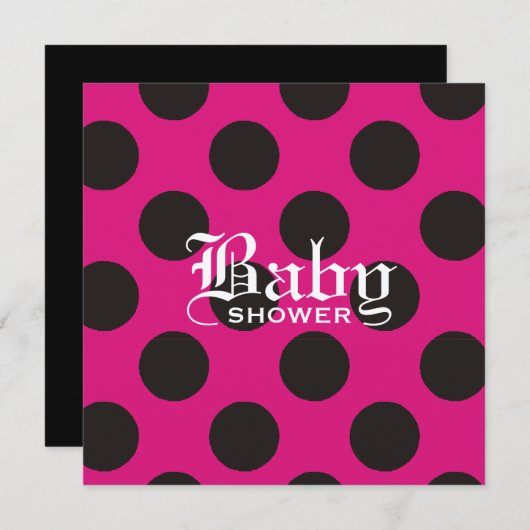 Hot Pink & Black Polka Dot Baby Einladung (Vorne/Hinten)