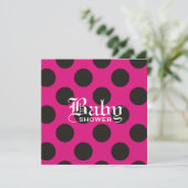 Hot Pink & Black Polka Dot Baby Einladung (Stehend Vorderseite)