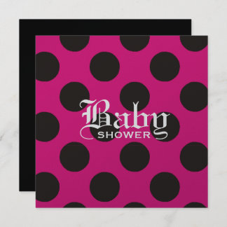 Hot Pink & Black Polka Dot Baby Einladung
