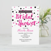 Hot Pink & Black Polka Dot BRAUTPARTY Einladung (Stehend Vorderseite)
