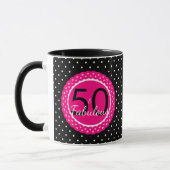 Hot Pink & Black Polka Dots 50 & Fabulous Geburtst Tasse (Links)