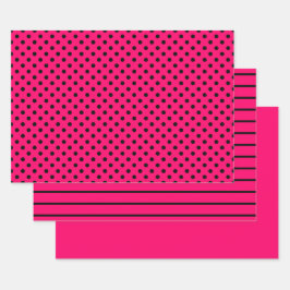 Hot Pink Black Polka DotStreifen Geschenkpapier Set