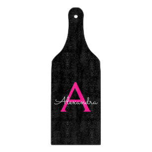 Hot Pink Black Script Girl Monogram Name Schneidebrett