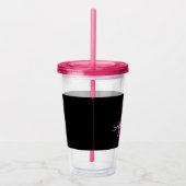Hot Pink Black Script Name der Girl Monogram Acryltrinkbecher (Rechts)