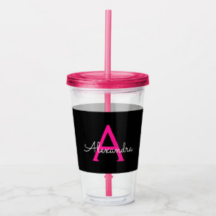 Hot Pink Black Script Name der Girl Monogram Acryltrinkbecher