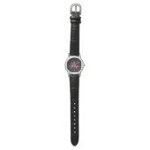 Hot Pink Black Script Name der Girl Monogram Armbanduhr (Flach)