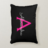 Hot Pink Black Script Name der Girl Monogram Dekokissen (Vorderseite(Vertikal))
