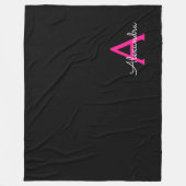 Hot Pink Black Script Name der Girl Monogram Fleecedecke (Vorderseite)