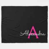 Hot Pink Black Script Name der Girl Monogram Fleecedecke (Vorderseite (Horizontal))