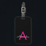 Hot Pink Black Script Name der Girl Monogram Gepäckanhänger<br><div class="desc">Heiß rosa und schwarz Monogramm Fügen Sie Ihren eigenen Namen Script Signature Pillow. Das Gepäcksack-Tag macht den perfekten 16 Geburtstag,  Hochzeit,  Brautparty,  Babydusche oder Junggeselinnen-Abschied Geschenk für jemanden,  der einen eleganten und modernen Stil Lieben.</div>