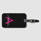 Hot Pink Black Script Name der Girl Monogram Gepäckanhänger (Vorderseite (Horizontal))