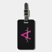 Hot Pink Black Script Name der Girl Monogram Gepäckanhänger (Vorderseite vertikal)