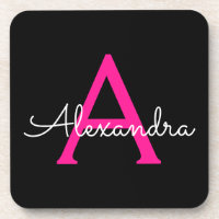 Hot Pink Black Script Name der Girl Monogram