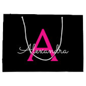 Hot Pink Black Script Name der Girl Monogram Große Geschenktüte (Rückseite)