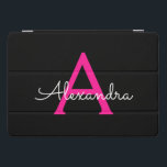 Hot Pink Black Script Name der Girl Monogram iPad Pro Cover<br><div class="desc">Schwarz und Heiß rosa einfache Skriptmonogramm Name Laptop Case. Das macht den perfekten 16 Geburtstag,  Hochzeit,  Brautparty,  Jubiläum,  Babydusche oder Junggeselinnen-Abschied Geschenk für jemanden,  der Lieben glamourösen Luxus und schicke Stile.</div>