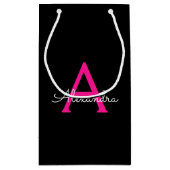 Hot Pink Black Script Name der Girl Monogram Kleine Geschenktüte (Rückseite)