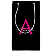 Hot Pink Black Script Name der Girl Monogram Kleine Geschenktüte (Vorderseite)