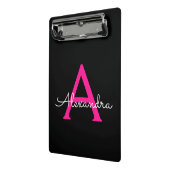 Hot Pink Black Script Name der Girl Monogram Mini Klemmbrett (Gewinkelt2)