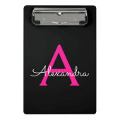 Hot Pink Black Script Name der Girl Monogram Mini Klemmbrett (Vorderseite)