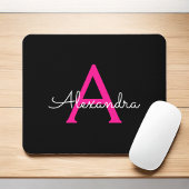 Hot Pink Black Script Name der Girl Monogram Mousepad