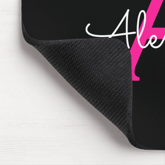 Hot Pink Black Script Name der Girl Monogram Mousepad (Ecke)