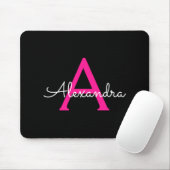 Hot Pink Black Script Name der Girl Monogram Mousepad (Mit Mouse)