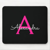 Hot Pink Black Script Name der Girl Monogram Mousepad (Vorne)