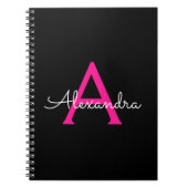 Hot Pink Black Script Name der Girl Monogram Notizblock (Vorderseite)