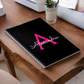 Hot Pink Black Script Name der Girl Monogram Notizblock