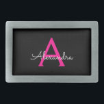 Hot Pink Black Script Name der Girl Monogram Rechteckige Gürtelschnalle<br><div class="desc">Schwarz und Heiß rosa Einfache Skriptmonogramm Name Gürtelschnalle. Das macht den perfekten Abschluss,  süß 16 16.,  18.,  21.,  30.,  40.,  50.,  60.,  70.,  80.,  90.,  100. Geburtstag,  Hochzeit,  Brautparty,  Jubiläum,  Babydusche oder Junggeselinnen-Abschied Geschenk für jemanden,  der Luxus und Chic Stil Lieben glänze.</div>