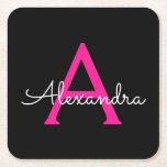 Hot Pink Black Script Name der Girl Monogram Rechteckiger Pappuntersetzer<br><div class="desc">Untersetzer für einfache,  schwarz-rosa Script-Monogram-Namenspapiere. Dies macht den perfekten Abschluss,  Geburtstag,  Hochzeit,  Brautparty,  Jubiläum,  Babydusche oder Junggeselinnen-Abschied Geschenk für jemanden,  die Lieben glamourösen Luxus und schicke Stile.</div>