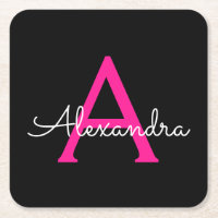 Hot Pink Black Script Name der Girl Monogram