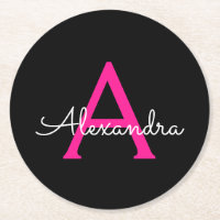 Hot Pink Black Script Name der Girl Monogram
