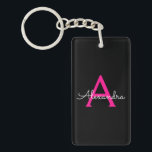 Hot Pink Black Script Name der Girl Monogram Schlüsselanhänger<br><div class="desc">Schlüsselanhänger für einfache Skriptnamen in Schwarz und Heiß Rosa. Das macht den perfekten 16 Geburtstag,  Hochzeit,  Brautparty,  Jubiläum,  Babydusche oder Junggeselinnen-Abschied Geschenk für jemanden,  der Lieben glamourösen Luxus und schicke Stile.</div>