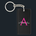 Hot Pink Black Script Name der Girl Monogram Schlüsselanhänger<br><div class="desc">Schlüsselanhänger für einfache Skriptnamen in Schwarz und Heiß Rosa. Das macht den perfekten 16 Geburtstag,  Hochzeit,  Brautparty,  Jubiläum,  Babydusche oder Junggeselinnen-Abschied Geschenk für jemanden,  der Lieben glamourösen Luxus und schicke Stile.</div>