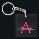 Hot Pink Black Script Name der Girl Monogram Schlüsselanhänger<br><div class="desc">Schlüsselanhänger für einfache Skriptnamen in Schwarz und Heiß Rosa. Das macht den perfekten 16 Geburtstag,  Hochzeit,  Brautparty,  Jubiläum,  Babydusche oder Junggeselinnen-Abschied Geschenk für jemanden,  der Lieben glamourösen Luxus und schicke Stile.</div>