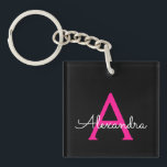 Hot Pink Black Script Name der Girl Monogram Schlüsselanhänger<br><div class="desc">Schlüsselanhänger für einfache Skriptnamen in Schwarz und Heiß Rosa. Das macht den perfekten 16 Geburtstag,  Hochzeit,  Brautparty,  Jubiläum,  Babydusche oder Junggeselinnen-Abschied Geschenk für jemanden,  der Lieben glamourösen Luxus und schicke Stile.</div>