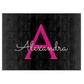 Hot Pink Black Script Name der Girl Monogram Schneidebrett (Vorderseite)