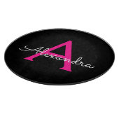 Hot Pink Black Script Name der Girl Monogram Schneidebrett (Ecke)