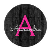 Hot Pink Black Script Name der Girl Monogram Schneidebrett (Vorderseite)
