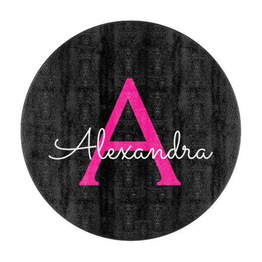 Hot Pink Black Script Name der Girl Monogram Schneidebrett (Vorderseite)